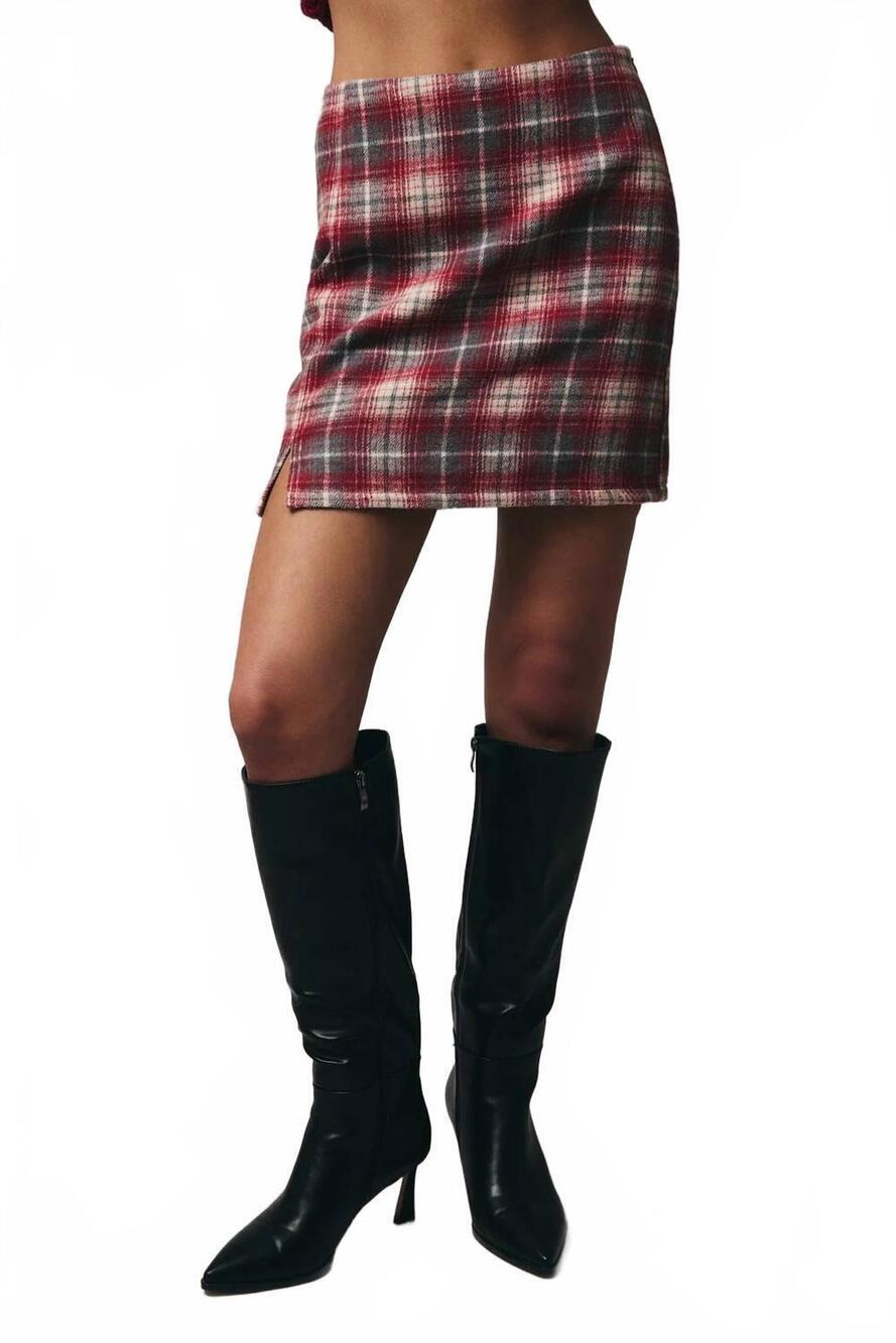 NEW SUNDAY EDITION mia mini skirt in cream red plaid